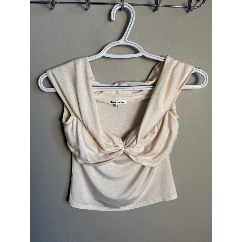 Reformation Womens Cream Twist Front Sleeveless Top XS Minimalist Chic Basic